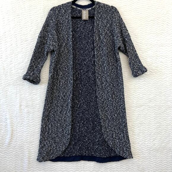 Anthropologie Sweaters - Dolan Open Front Tweed Quarter Sleeve Navy Blue Duster Cardigan Womens Size XS